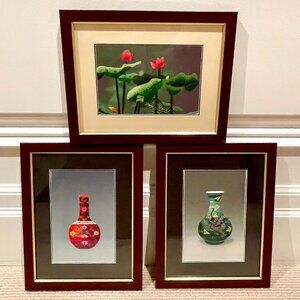 Set of 3 Embroidered Art - Plus Bonus Photo Frame